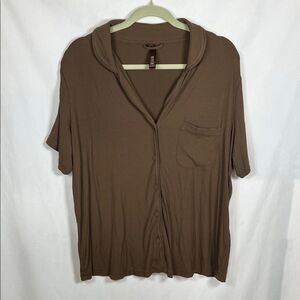 Skims Short Sleeve Pajamas Top Size XL Brown